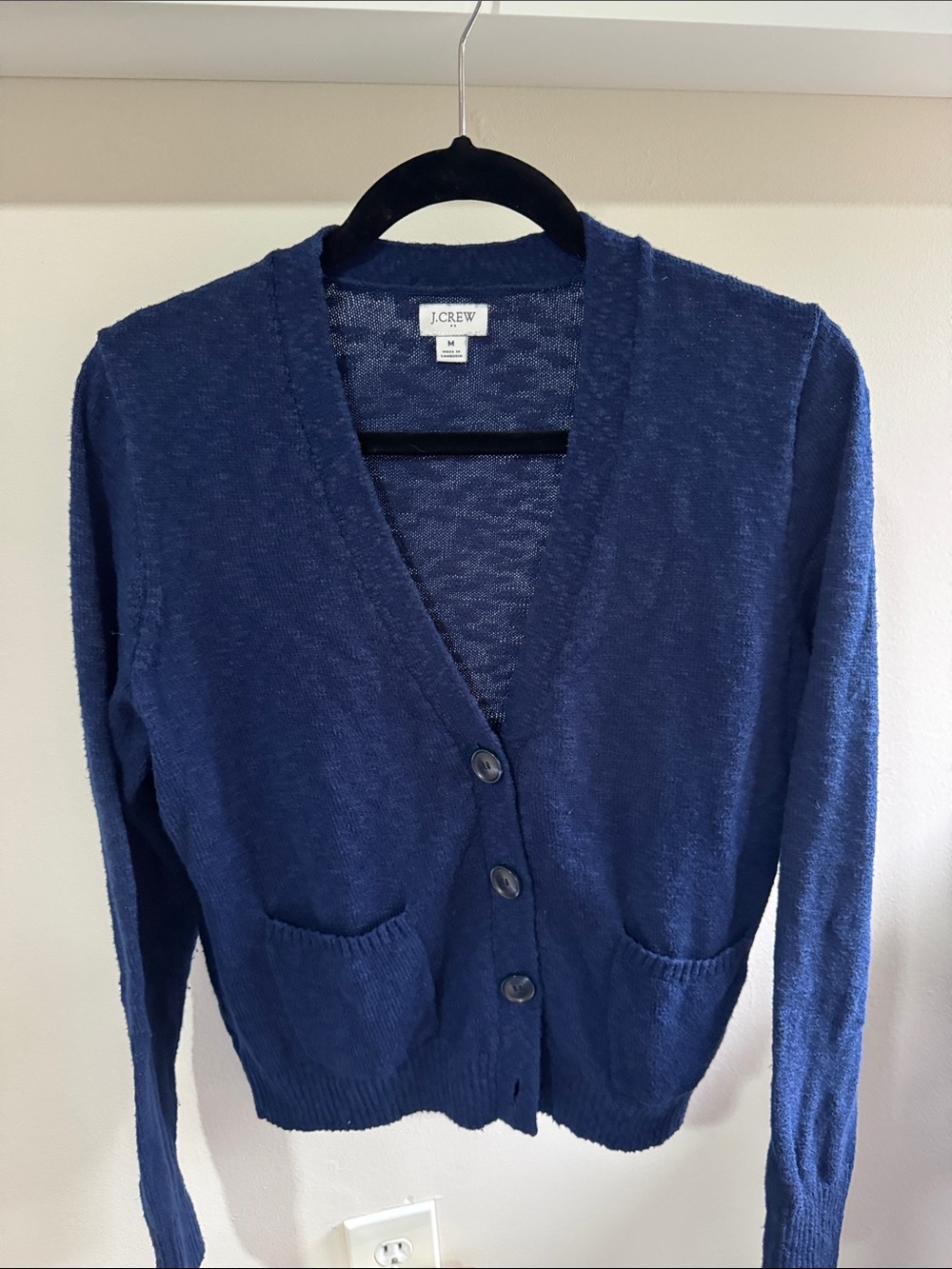 J. Crew Blue Button-Front V-Neck Cardigan size M